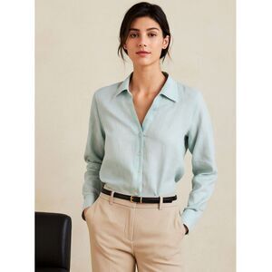 Talbots Irish Linen Button-Up Shirt Womens Sz 8 Pastel Blue Long Sleeve Classic